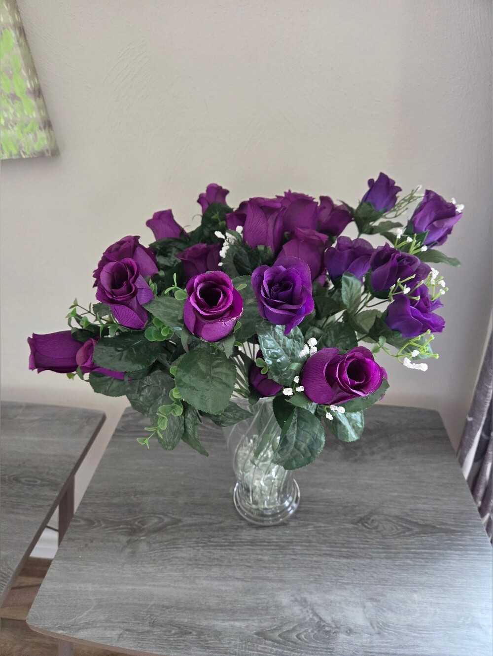 Purple Roses 3 Big Bunches Artificial Flowers